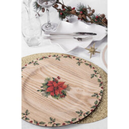 Yes-Online Set Of 6 Christmas Holly Charger Plate Wooden Dinner Lunch Decor Xmas Rustic Traditional - thumbnail 3