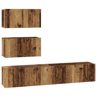 Berkfield Elegant Tv Cabinet Set 4 Pcs Old Wood 80 X 30 X 30 Cm Engineered Wood