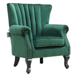 Living And Home Green Velvet Wing Back Armchair,upholstered Sofa Chair Vintage Channel Accent Chair With Wooden Legs - thumbnail 4