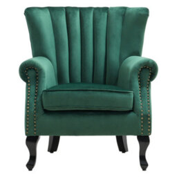 Living And Home Green Velvet Wing Back Armchair,upholstered Sofa Chair Vintage Channel Accent Chair With Wooden Legs - thumbnail 1