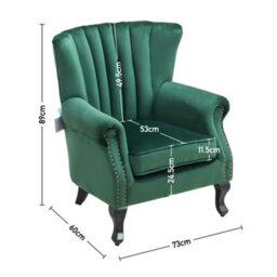 Living And Home Green Velvet Wing Back Armchair,upholstered Sofa Chair Vintage Channel Accent Chair With Wooden Legs - thumbnail 6