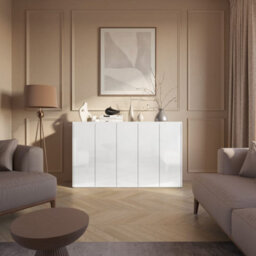 Arte Modern Easy 01 Sideboard Cabinet H950mm W1560mm D400mm, White Gloss Fronts & Oak Scandi, Five Doors, Six Shelves, Led Lighting - thumbnail 6