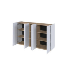 Arte Modern Easy 01 Sideboard Cabinet H950mm W1560mm D400mm, White Gloss Fronts & Oak Scandi, Five Doors, Six Shelves, Led Lighting - thumbnail 2