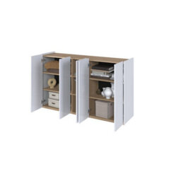 Arte Modern Easy 01 Sideboard Cabinet H950mm W1560mm D400mm, White Gloss Fronts & Oak Scandi, Five Doors, Six Shelves, Led Lighting - thumbnail 3