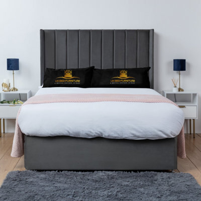 UKBEDFURNITURE Bella Steel Plush Wingback Divan Bed Base With 54 Inch Headboard - No Storage - image 1