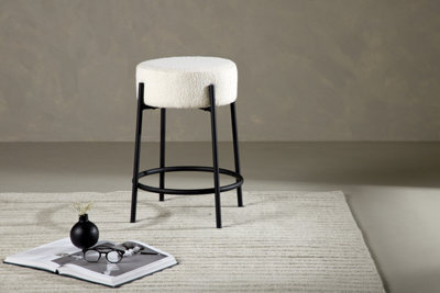 Tucson  Bar Chair 2-Pack  - White Boucle Barstool With Black Legs - Diameter 50Cm, Seat Height 60Cm - image 1