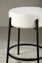 Tucson  Bar Chair 2-Pack  - White Boucle Barstool With Black Legs - Diameter 50Cm, Seat Height 60Cm - thumbnail 6