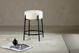Tucson  Bar Chair 2-Pack  - White Boucle Barstool Counter Height Stool With Black Legs - Diameter 50Cm, Seat Height 60Cm