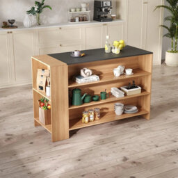 Wooden Breakfast Bar Table Kitchen Island W/ Storage Shelves Countertop 140X55Cm - thumbnail 1