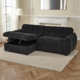 Furnishings For Less UK Fenton Black Universal Corner Sofa Bed With Storage Chaise Chenille - thumbnail 5