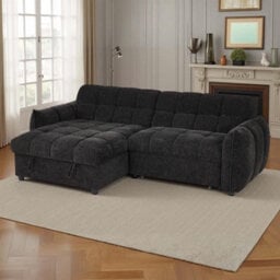 Furnishings For Less UK Fenton Black Universal Corner Sofa Bed With Storage Chaise Chenille - thumbnail 2