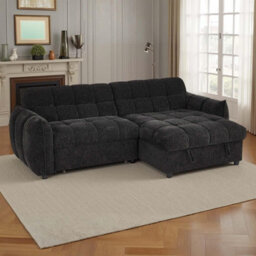 Furnishings For Less UK Fenton Black Universal Corner Sofa Bed With Storage Chaise Chenille - thumbnail 3