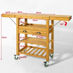 Sobuy Fkw25-N, Extendable Bamboo Kitchen Trolley Cart With 2 Folding Hinged Side Boards, W124.5Xd40Xh92.5 - thumbnail 3