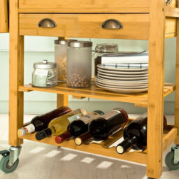 Sobuy Fkw25-N, Extendable Bamboo Kitchen Trolley Cart With 2 Folding Hinged Side Boards, W124.5Xd40Xh92.5 - thumbnail 7
