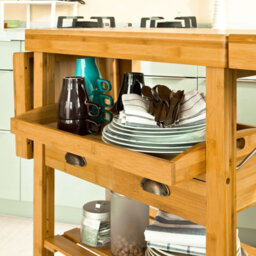 Sobuy Fkw25-N, Extendable Bamboo Kitchen Trolley Cart With 2 Folding Hinged Side Boards, W124.5Xd40Xh92.5 - thumbnail 6
