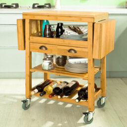 Sobuy Fkw25-N, Extendable Bamboo Kitchen Trolley Cart With 2 Folding Hinged Side Boards, W124.5Xd40Xh92.5 - thumbnail 8