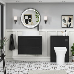 Royal Bathrooms Royal Bathroom Elmore 700mm Matt Nocturne Black Wall Mounted Countertop Bathroom Vanity Unit 2 Drawer With Peak Basin - thumbnail 5