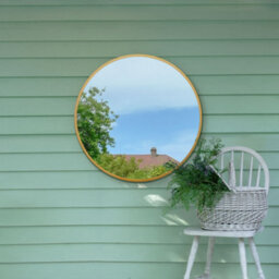 Mirroroutlet The Fenestra Gold Edged Circular Modern Wall Mirror 80Cm Diameter - thumbnail 1