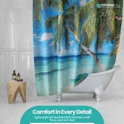 Neel Blue Ocean Beach Shower Curtain, Polyester Fabric Bathroom Curtain With 12 Hooks - 180X180Cm - thumbnail 9