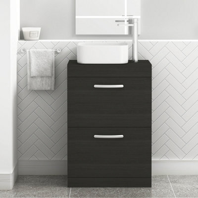 Royal Bathrooms 600mm Floor Standing Vanity Unit 2 Drawer Hale Black & Countertop Basin - Elena - image 1