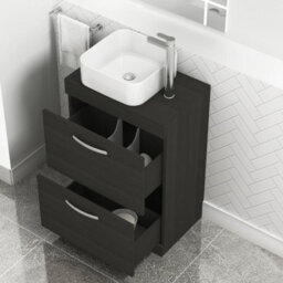 Royal Bathrooms 600mm Floor Standing Vanity Unit 2 Drawer Hale Black & Countertop Basin - Elena - thumbnail 3
