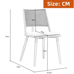 Dining Chairs Set Of 2, Mid-Century Upholstered Dining Chair With Rattan Backrest And Metal Frame (Oak) - thumbnail 2