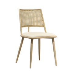 Dining Chairs Set Of 2, Mid-Century Upholstered Dining Chair With Rattan Backrest And Metal Frame (Oak) - thumbnail 3