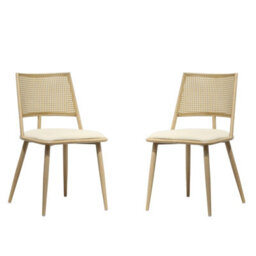 Dining Chairs Set Of 2, Mid-Century Upholstered Dining Chair With Rattan Backrest And Metal Frame (Oak) - thumbnail 4