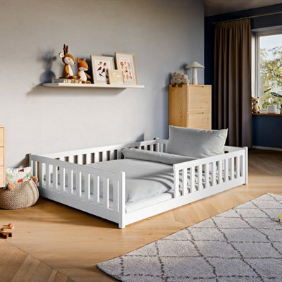 Arte Wooden Bed Mati Eu Double White 147Cm - Safe, Low-Profile Double Bed With Guardrails For Bedroom - image 1