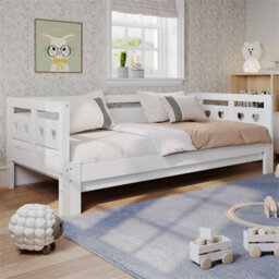 Abrihome White Heart-Shaped 3Ft Single Daybed Cabin With Pull Out Trundle, 90X190Cm Sofa Bed For Kids & Adults, Living Room & Bedroom