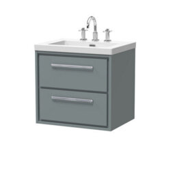 Balterley Longnor Modern Bathroom 2 Soft Close Drawer Wall Hung Vanity Unit Fireclay Basin, Coastal Grey, 600mm - thumbnail 1