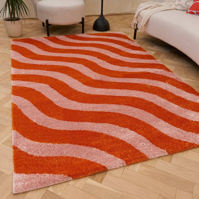 The Rugs Joli Orange And Pink Wavy Rug Soft Dense Pile Easy To Clean And Pet Friendly For Living Rooms And Bedrooms - image 1