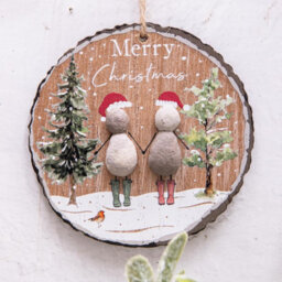 Annibells 2 Christmas Pebble Wood Hanging Rustic Decorations - thumbnail 3