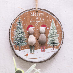 Annibells 2 Christmas Pebble Wood Hanging Rustic Decorations - thumbnail 2