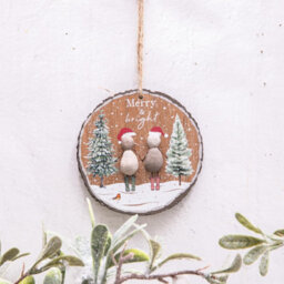 Annibells 2 Christmas Pebble Wood Hanging Rustic Decorations - thumbnail 4