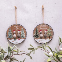 Annibells 2 Christmas Pebble Wood Hanging Rustic Decorations - thumbnail 1