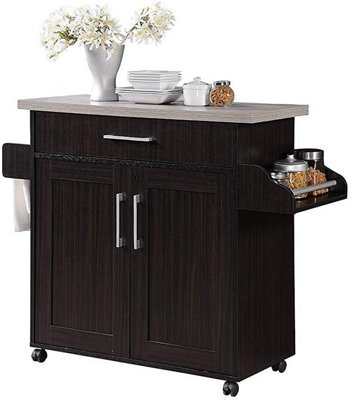 Kitchen Island With Spice Rack And Towel Holder, Hodedah, Chocolate-Grey