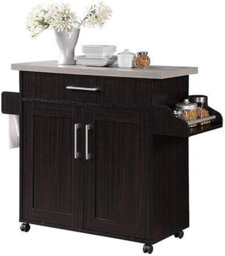 Kitchen Island With Spice Rack And Towel Holder, Hodedah, Chocolate-Grey