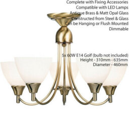 Hanging Ceiling Pendant Light Antique Brass 5X Shade Lamp Bulb Holder Fitting - thumbnail 2