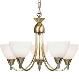 Hanging Ceiling Pendant Light Antique Brass 5X Shade Lamp Bulb Holder Fitting - thumbnail 1
