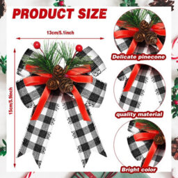 Amorly 6 Pcs Christmas Bows Xmas Bows Tree Decor, Black White Plaid, Christmas Decoration For Home Tree Ornament Party Front Door - thumbnail 2