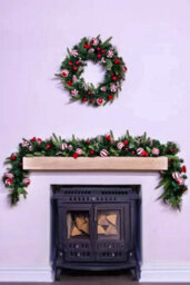 Christmas Tree World 180Cm Decorated Mixed Pine Garland With Red & White Candy Canes