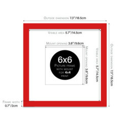 "6X6"" Red Picture Frame - 6X6"" Square Frame With 4X4"" Mount For 6X6""/4X4"" Pictures Vintage Style Photo Display, 1 Pack" - thumbnail 2