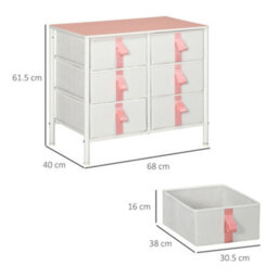 Homcom 6 Drawer Chest Of Drawers W/ Wooden Top Kid Room Closet Hallway Pink - thumbnail 3