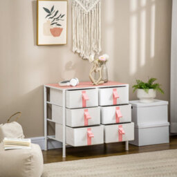 Homcom 6 Drawer Chest Of Drawers W/ Wooden Top Kid Room Closet Hallway Pink - thumbnail 7