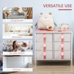 Homcom 6 Drawer Chest Of Drawers W/ Wooden Top Kid Room Closet Hallway Pink - thumbnail 6