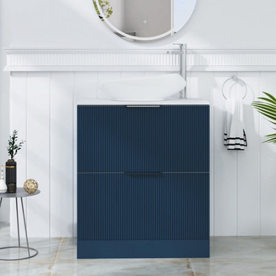 Royal Bathrooms Evora 700mm Midnight Blue Fluted Floor Standing Countertop Vanity Unit 2 Drawer With Nova Basin - image 1