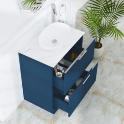 Royal Bathrooms Evora 700mm Midnight Blue Fluted Floor Standing Countertop Vanity Unit 2 Drawer With Nova Basin - thumbnail 3