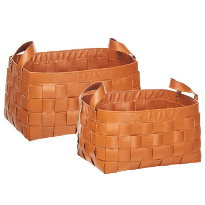 Beliani Set Of 2 Baskets Sippar Faux Leather Golden Brown - image 1