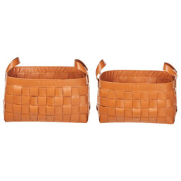 Beliani Set Of 2 Baskets Sippar Faux Leather Golden Brown - thumbnail 4